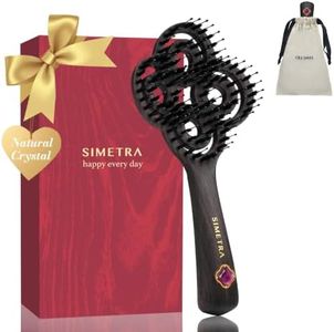 SIMETRA Lucky Hair Brush for Women & Men, 14K Gold Plated Wet Brush Detangling Brush for All Hair Types, Natural Crystal Inlay Boar Bristle Hair brush, Curly Detangler HairBrush for Scalp Massage Gift