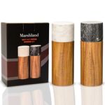 Marshland UK Salt and Pepper Grinder Set - Spice Grinder Made from Acacia Wood and Marble, Set of 2 Salt Grinder and Pepper Mill - Wood Color