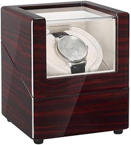 CHIYODA Single Watch Winder for Automatic Watches Solid Wooden Box with Mabuchi Motors, Battery Powered or AC Adapter