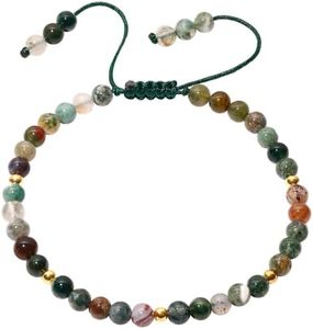 Jewever Gemstone Bracelet for Women Crystals and Healing Stones Beaded Stone Chakra Bracelets Healing Energy Crystal Jewelry Gifts Adjustable 4mm (India Agate)