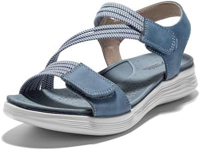 JOMIX Sandalias Mujer Verano con Cordón Elástico Sandalias Planas Mujer con Banda Ajustable Plantilla Ortopédica Playa Piscina Mar, Azul, 36 EU
