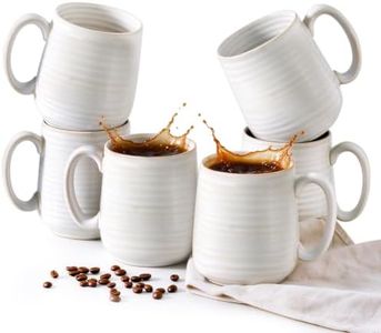 JINGUS 15oz Coffee Cups, Porcelain Coffee Mugs for Latte, Milk, Cappuccino, Cocoa, Tea Cups with Handle for Dad and Mom as a Gifts, Dishwasher and Microwave Safe, Set of 6, White