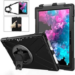 Rantice Case for Microsoft Surface Pro 7 Plus/Pro 7/Pro 6/Pro 5/Pro 4/Pro LTE, Heavy Duty Rugged Shockproof Drop Protection Case with 360 Stand, Pen Holder, Hand Strap & Shoulder Strap（Black）