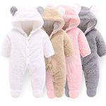 Haokaini Newborn Bear Warmer Snowsuit Cotton Fleece Hooded Romper Jumpsuit for Baby Girls Boys (0-3 Months, White)