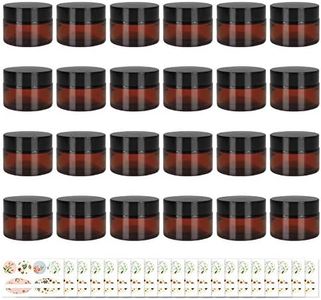 24 Pack 30 g/1 oz Amber Round Glass Jars, Empty Cosmetic Containers with Inner Liners, black Lids and Glass Sample Jars with lables For Cosmetics, Face cream, Lotion, Ointments and DIY Candle