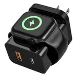 BEVIU for Apple Watch Charger,27W 3-in-1 Fast Charging Block with Magnetic Wireless Charging and Dual Ports, Portable USB C PD Travel Plug Compatible with iPhone, Apple Watch Series (Black)