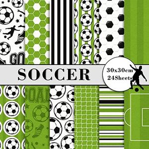 Whaline 24 Sheet Soccer Pattern Paper 30 x 30cm Soccer Ball Field Scrapbook Paper Double-Sided Sport Decorative Craft Paper for DIY Background Card Making Junk Journal Supplies, 12 Design