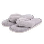 Onmygogo Indoor Home Slippers for Women Open Toe with Anti-Slip Rubber Sole, Coral Fleece Flip-Flops (Grey,7-8)