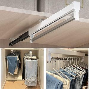 MAFAGE Pull Out Closet Valet Rod, Adjustable Sliding Heavy Duty Steel Top Mounted Clothes Storage Hanger Rail for Closet Wardrobe (292mm)