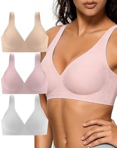 Gefyvcf Womens Wireless Jelly Bra Plus Size Supportive Seamless Bras Full Coverage Push Up Comfy Deep V Everyday Bra, L, 38B, 38C, 38D, 36DD, 3Pack
