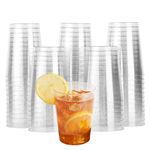 MATANA 120 Clear Hard Plastic Cups, Tumblers with Silver Glitter (285ml / 10oz) - Sturdy & Reusable - Birthdays, Weddings, Anniversary, Christmas, BBQ, Picnic, Parties