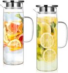 2 Pack Glass Pitcher with Lid, 1.5L