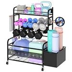 MESHDO Dumbbell Rack Weight Stand, Weight Rack for Dumbbells, Home Gym Storage Rack for Yoga Mat Dumbbells Kettlebells and Balls, All in One Workout Equipment Organizer with Wheels, feet and Hooks