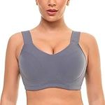 WingsLove Women High Impact Sports Bra Full Support Underwire Workout Bra for Plus Size(Grey,38G)