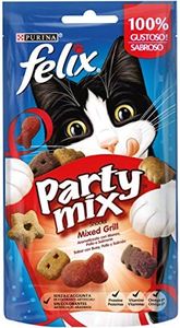 Purina Felix Party Mix Snack Chat Mixed Grill avec Boeuf, Poulet et Saumon, 8 boîtes de 60 g
