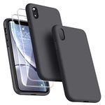 Dssairo [3 in 1 for iPhone Xr Case, with 2 Pack Screen Protector, Liquid Silicone Slim Shockproof Protective Phone Case 6.1 inch [Microfiber Lining] (Space Gray)