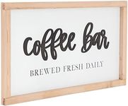 Wooden Farmhouse Coffee Bar Decor Sign with Hooks, Kitchen Coffee Decor (16 x 9 In)