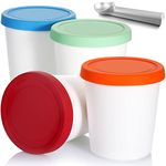 5 Pack Ice Cream Containers 1Qt Freezer Storage Tubs with Silicone Lids and Spoon for Homemade Ice Cream Reusable, Sorbet Dishwasher Safe(Blue, Red, Green, Orange)