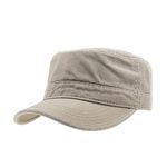 The Vintage Year Washed Cadet Cotton Twill Adjustable Military Radar Sports Caps, Pre-Bent Khaki, One Size