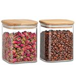 YUEYEE Glass Jars with Lids,Kitchen Storage Containers with Airtight Bamboo Lids for Preserving Pasta Beans Tea Coffee Sugar Nut,Cereal Storage Containers Transparent Glass Storage Jars 2 Pack 800ml