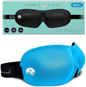 Nidra Small Medium Sleep Mask for Women & Men, Blackout Blindfold Eye Mask, Deep Rest, 3D Comfort Contoured for Side Sleepers, Lightweight & Soft, Light Blocking for Travel, Yoga, Sleeping, Blue