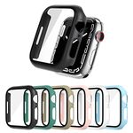 DULIPING 6-Pack Screen Protector for Apple Watch SE/Seires 6 5 4 44mm, Hard PC Case with Tempered Glass All-Around Bumper Cover Compatible with iWatch Series SE/6/5/4 44mm Accessories