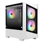 CiT Level 1 Micro-ATX PC Gaming Case M/ATX with 30% Tint On Tempered Glass Panels with 3 x RGB Rainbow Fans Included | White