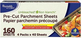 Reynolds Kitchens Pre Cut Parchment Paper Sheets/40ct 4-Pack 160 Liners Total/Unbleached Compostable Baking Paper/Compatible as Air Fryer Liners