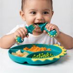 Haus & Kinder Baby Feeding Set Silicone Tableware with Suction Plate, Spoon & Fork for Babies | BPA-Free, Non-Toxic, Food Grade | Dino Bite