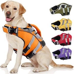 Kuoser Dog Life Jacket, High Visibility Ripstop, Adjustable for Medium Dogs, OrangeCamo