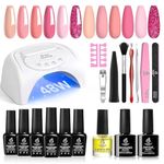 Beetles Pastel Pink Confetti Collection Gel Nail Polish Kit with 48W LED Nail Lamp Dryer Spring into Summer Gel Polish Starter Kit Salon DIY Home Gel Nail Kit Manicure Set Gifts for Women