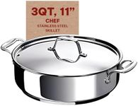 Alva Chef Stainless Steel Saute Frying Pan Skillet with Lid Non Toxic Oven Safe, 11" 3 Qt PFAS, PFOA & PFTE Free, for Cooking Pan Set, Induction Safe, Add to Your Pots and Pans Set Cookware