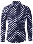 Uxcell Men's Shirts Polka Dots Long Sleeve Slim Fit Printed Dress Button Down Shirt Navy Blue XL