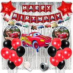 Party Propz Car Theme Decoration for Birthday - 51 Pcs, Mcqueen Car Theme Birthday Decorations for Boys | Happy Birthday Decoration for Kids | Lightning Birthday Decoration Items | Balloons Red Black