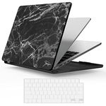 IBENZER Compatible with 2024 2023 2022 MacBook Air 13 inch Case M3 A3113 M2 A2681, Hardshell Case & Keyboard Cover for Mac Air 13.6 with Touch ID, Black Marble, CA-AT13-KK-BKMB+1