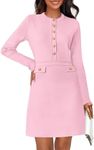 MEROKEETY Women's Long Sleeve Bodycon Sweater Dress Button Crew Neck Elegant Formal Mini Dresses, LightPink, Medium