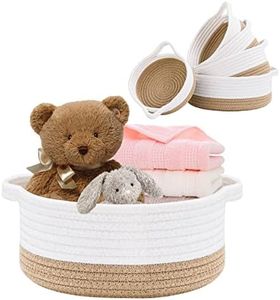 5-Piece Round Storage Basket Set, Cotton Rope Woven Baskets Bins with Handles for Montessori, Baby Nursery, Dog Toy Baskets, Cat Toy Box, Bathroom Organization Bin (Round, Brown)