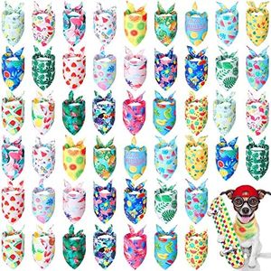 50 Pieces Dog Bandanas for Summer Bulk Hawaiian Bandanas Bibs Triangle Dog Scarf Dog Kerchief Set Dog Bandanas with Fruit Leave Flamingo Patterns for Summer Pet Costume Accessories Decoration