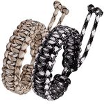 Jewboo Paracord Survival Bracelets Braided Paracord Handmade Rope for Couples Men Women Adjustable Size (Desert Camo & White with Black)