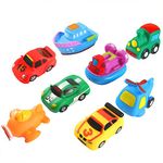 Keriber 8 Pack Floating Car Bath Toys Rubber Floating Boat Vehicle Aircraft Bath Toys Floating Squirt Bath Toy for Baby or Kids