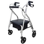 DIALDRCARE Steel Folding 4 Wheel Extra Wide Seat and Backrest Adjustable Handle Height Rollator Walker (Black)