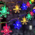 Twinkle Star 100 LED Christmas Snowflake String Lights, 49 FT Plug in Fairy Light Waterproof, Extendable for Indoor Outdoor Holiday Wedding Party, Xmas Tree, New Year, Garden Decorations, Multi-Color