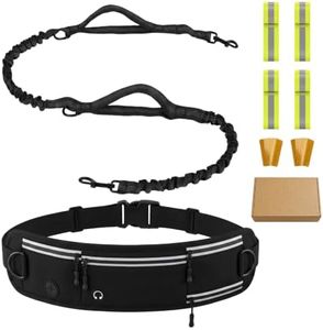 LOMOOWAY Hands Free Dog Leash with Waist Bag, 4 Reflective Wristbands, 2 Sticker Sets, Shock Absorbing Bungee Leash for Walking, Running & Training, Holds Up to 220 lbs for Medium & Large Dogs