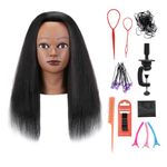 Armmu Mannequin Head with 100% Real Hair, 16" Hairdresser Cosmetology Mannequin Manikin Training Practice Doll Head for Hairstyling and Free Clamp Holder- Black