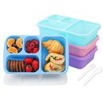 Bugucat Lunch Box 1300ML, 4 Pack Set of Reusable Bento Box with 4 Compartments, Kids Adult Snack Box Meal Prep Lunch Containers for School Work and Travel, Microwave & Dishwasher Safe, BPA Free