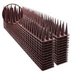 FengZi Defender Bird Spikes, Repellent for Pigeon, Cat, Raccoon & Small Animals - Protect Your Sofa, Garden, Outdoor Walls, Anti Climb, Plastic Fence Spikes 24pack [34FT], Brown, L17.7XW1.57XH1.42 In