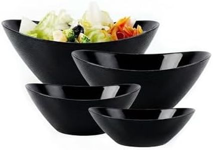 LaGlint Oval Serving Bowls Set of 4, 15/20/43/66 OZ Opal Glass Lightweight Black Nesting Bowls, Microwave & Dishwasher Safe Versatile Mixing Prep Bowl for Salad Fruit Pasta Dessert