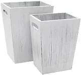 Farmlyn Creek 2 Piece Rustic Bathroom Trash Can Set with Handles for Bedroom, Living Room, Office (White-Washed, 2 Sizes)