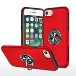 EYZUTAK Case for iPhone SE(5G) 2022 iPhone 7 iPhone 8 iPhone SE 2020, 360 Degree Rotation Magnetic Metal Finger Ring Holder Magnet Car Holder Inner Silicone Glossy Anti-drop Hard Cover - Red