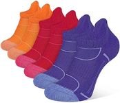 Closemate 6 Pairs Women Ankle Sports Socks For Women Ladies Cotton Cushioned Tab Trainer Athletic Socks Casual Non-Slip Low Cut Breathable Running Socks(2Red 2Orange 2Purple, Size S)